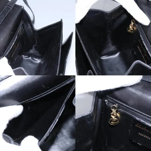 Salvatore Ferragamo Hand Bag Leather 2way Black Gold Auth 124649